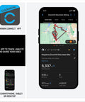 Rugged Mountain Bike GPS Computer With Preloaded Full Color Trail Maps And Advanced Performance Tracking shown on smartphone app
