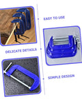 Close-up of 4 Inch Thickened Metal C Clamp with Quick Release for DIYers and Home Improvement Projects, blue finish.