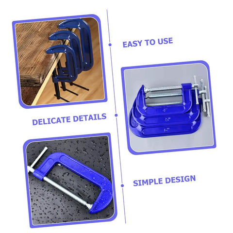 Close-up of 4 Inch Thickened Metal C Clamp with Quick Release for DIYers and Home Improvement Projects, blue finish.