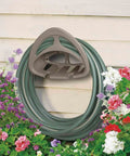 Two Pack Hangout Hose Holder With Built In Shelf For Outdoor Wall Mount Storage Durable Resin Hose Reel Designed For 150 Foot Hoses Taupe Weather Resistant Garden Must Have Organizer on fence