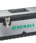 Heavy Duty Steel Tool Box With Metal Latches, Removable Tray With Compartments, 20 Inch Black Storage Chest For Garage And Workshop