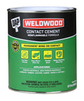 Weldwood Nonflammable Contact Cement Quart for DIYers and Pros shown in green can, VOC compliant, bonds wood, laminate, vinyl.