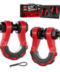 Heavy Duty Three Quarters Inch D Ring Shackle 70,000 Lb Break Strength With Seven Eighths Inch Pin Isolator And Washer Kit For Tow Strap Winch Off Road Vehicle Recovery Red Two Pack displayed with packaging
