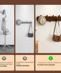 Natural Walnut Wooden Piano Coat Rack Wall Mounted With Eight Heavy Duty Flip Down Hooks For Coats Bags And Keys Space Saving Entryway Stand Keeping Your Sweet Gear Snug And Ready image showing comparison of hook styles and functionality.