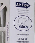 Close-up of Air Bear 20 x 25 x 5 Inch MERV 8 High Performance Air Purifier Filter Replacement packaging with air flow instructions.