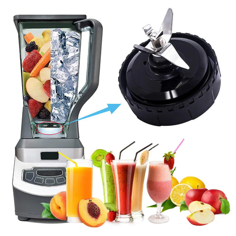 Two Pack Six Fin Extractor Blades Replacement For Ninja 16 Oz Blender Cup Compatible With BL660 BL663 BL663CO shown with fruits and drinks