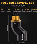 Dual Rotary 1 Inch NPT Fuel Hose Swivel for Quick Fuel Transfers 360 Degree Rotation at Both Ends Fits Pumps and Nozzles 2 Pack with Easy Angle Adjustment for Faster Mess Free Fueling, black and brass swivel