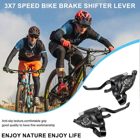 21 Speed Bike Shifter Lever Set With Gear Indicator And Grips, mountain bikers, 3x7 shifter, V Brake and Mechanical Disc compatible