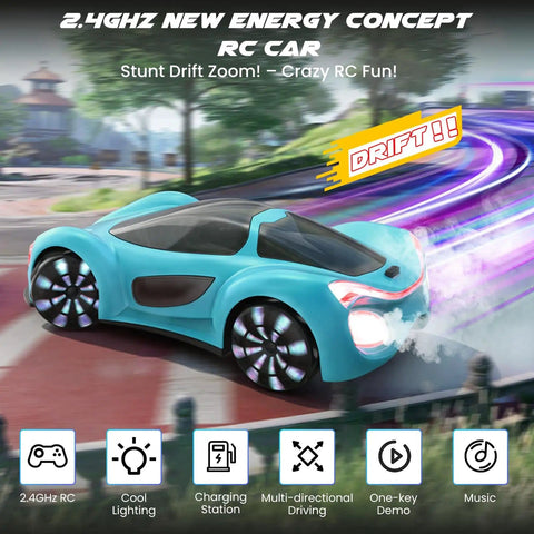 Blue Gesture Sensing Remote Control Car With Charging Dock 360 Degree Rotation Drift RC Stunt Toy in action