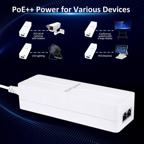 Get Your Network Ready With This 90W PoE Plus Injector for various devices like PTZ cameras, LED lights, and POS systems.