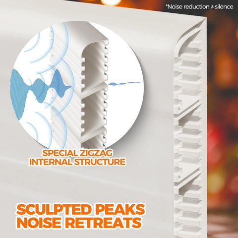 Close-up view of the Door Draft Stopper Weather Stripping Kit Easy Install 41 Inch Long 2 Inch Wide With Ultra Strong Adhesive For Gaps Up To 1 Inch White Indoor Door Sealing Noise Reduction And Energy Efficiency By Holikme, showing zigzag internal structure and sculpted peaks for noise reduction.