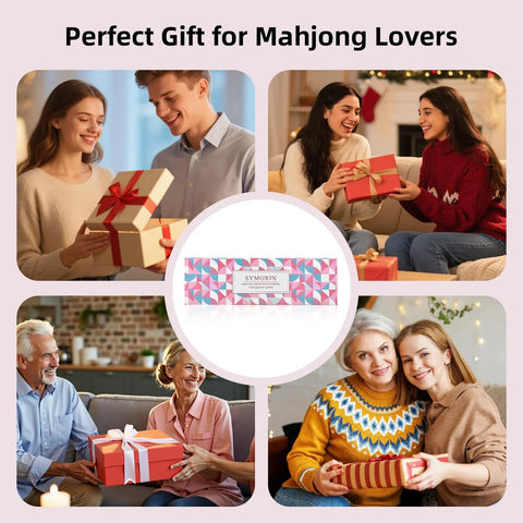 Two In One Non Slip Mahjong Racks With Pushers 4 Pack Clear Acrylic Pink Gift Set for home game nights