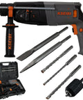 Heavy Duty 1 Inch Rotary Hammer Drill With SDS Plus 6.5 Amp Motor, 4 Functions, Reduced Vibration, variable speed 900 RPM kit
