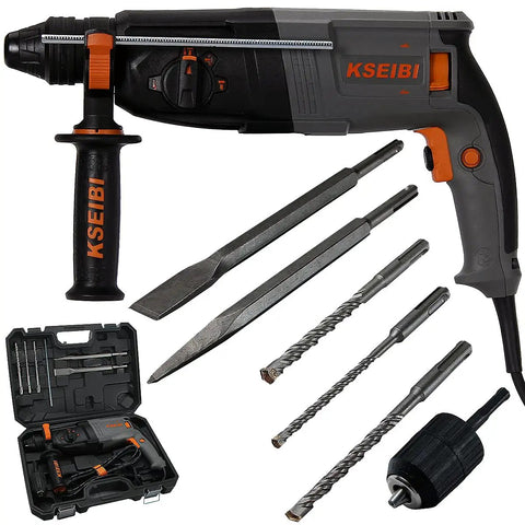 Heavy Duty 1 Inch Rotary Hammer Drill With SDS Plus 6.5 Amp Motor, 4 Functions, Reduced Vibration, variable speed 900 RPM kit