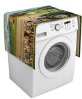 Farmhouse Style Top Load Washer And Dryer Cover With Storage Pockets, Dustproof Linen Cotton Blend Protector Mat Displayed