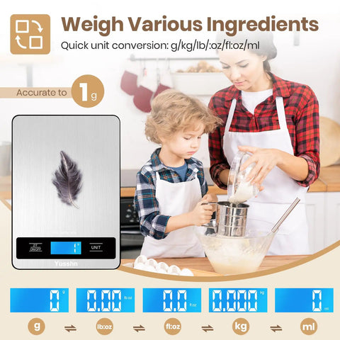 Ultra Precise Kitchen Scale With 11 Lb Capacity And 0.05 Oz Or 1 G Increments, Tare Function, LCD Backlit Display, family cooking