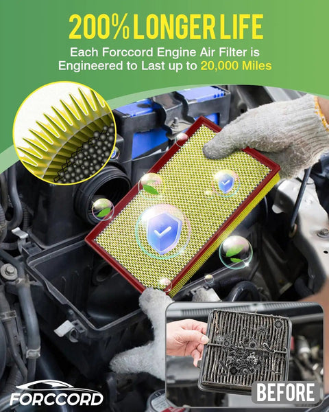 Mechanic holding 2 Pack Engine Air Filter For Chevy Silverado 2500HD 3500HD Duramax 6.6L Diesel Fits GMC Sierra before installation