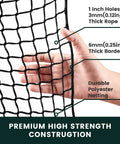 Close-up of Golf Net For Hitting Practice 10 Ft To 50 Ft Adjustable Net With 33 Ft Hanging Rope showing durable polyester and thick border