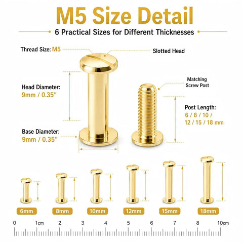 M5 size detail of Solid Chicago Screw Assortment Kit With 90 Complete Sets Across 6 Essential Sizes M5 Binding Posts And Rugged Carbon Steel Hardware.