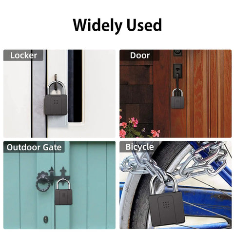Heavy Duty Fingerprint Padlock With Bluetooth Outdoor Waterproof Smart Lock For Gates Fences Lockers Gyms Cabinets And Warehouses App Enabled 15 Fingerprints Includes 2 Keys in various uses: locker, door, outdoor gate, bicycle security