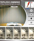 12X 5 Inch Real Glass Magnifying Glass With LED Light And Stand illuminating open book on desk, stepless dimming feature shown