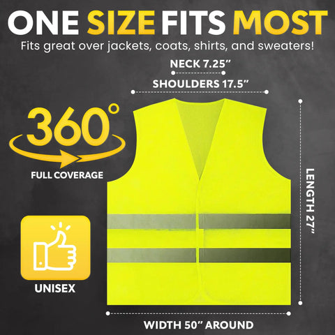 High Visibility Safety Vest 10 Pack Neon Yellow Mesh With Reflective Silver Strips 360 Degree Hi Vis Unisex Sizing Chart
