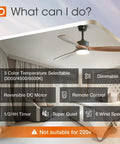 52 Inch Black Ceiling Fan With Lights And Remote, 2 Pack displayed in a modern bedroom setting, highlighting 3CCT dimmable lighting features.