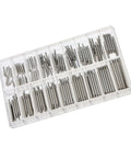 Stainless Steel Watch Link Pins Kit With Storage Box, 180 Pieces, 18 Sizes, 1.8mm And 0.9mm Spring Pins For Metal Links, Replacement Tool Set For Watchmakers And DIY Repair Pros in clear organizer