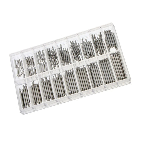Stainless Steel Watch Link Pins Kit With Storage Box, 180 Pieces, 18 Sizes, 1.8mm And 0.9mm Spring Pins For Metal Links, Replacement Tool Set For Watchmakers And DIY Repair Pros in clear organizer