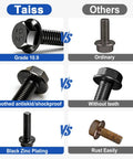 Comparison of 40 Pack M6 1.0 X 25mm Flange Hex Bolts Grade 10.9 Black Zinc Plated Alloy Steel and ordinary bolts features.