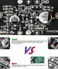 Pro Audio Mixer With F988 Live Sound Card And DSP Dual Chips close-up comparison with ordinary chip for podcasting, streaming, gaming.