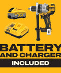 20V Max Brushless Half Inch Cordless Hammer Drill Kit Delivering Hella Torque And Ridiculous Power For Heavy Duty Projects With Eight Amp Hour Battery Plus Fast Charger with battery and charger included.