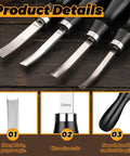 Four Size Leather Edge Beveler Tool Set With Wooden Handle For Pro Crafters, French Style Beveler, blade details and size scale.