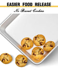 Pro Level Pure Aluminum Baking Sheet Pan Set No Coating Warp Resistant Half Sheet Pan with cookies, 18 by 13 inches 2 pack