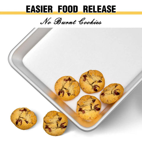 Pro Level Pure Aluminum Baking Sheet Pan Set No Coating Warp Resistant Half Sheet Pan with cookies, 18 by 13 inches 2 pack