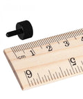 M3x8mm Knurled Thumb Screws In Matte Black Aluminum Alloy Full Threaded Pack Of 10 for precision hardware beside ruler for size reference.