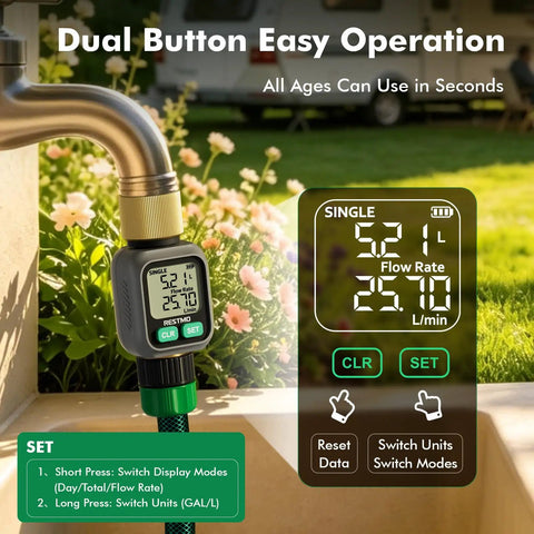 Dual Zone Display Water Flow Meter With Big LCD Screen For Real Time Usage Tracking Built Tough Brass Meter Great For Home Garden And Irrigation Monitoring, brass fitting