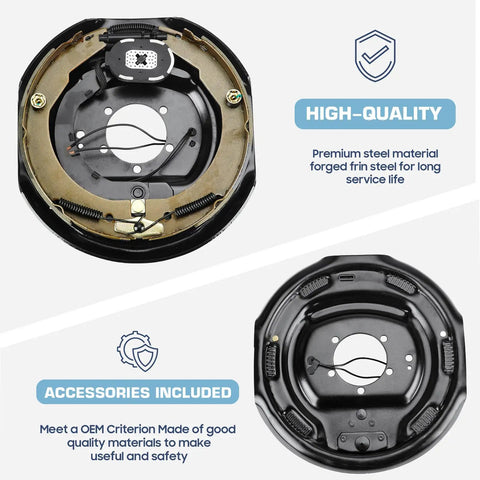 Heavy Duty Trailer Electric Brakes 12 By 2 Inch Brake Assembly Set For 5200 To 7000 Lb Axles, showing premium steel drum assembly.