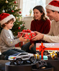 Family gifting a 1/24 Scale Remote Control Monster Truck For Kids With Colorful Lights, 2.4GHz RC Car under Christmas tree