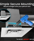 Installation of Tough As Nails Aluminum Ceiling Diffuser Snug Fit 9 Inch Square Vent Cover with drill onto a plenum box.