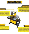 Beilockery Electric Hydraulic Busbar Processor Machine showing features like pressure gauge, reversing valve, and safety switch.