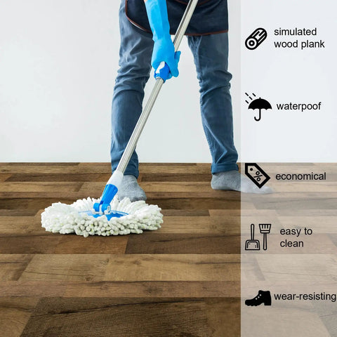 Cleaning Peel And Stick Vinyl Flooring Roll 24In X 393In White Wood Planks, 64 Sq Ft Waterproof Self Adhesive Floor Covering in use