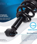 Oil hydraulic strut from 2 Front Replacement Struts With Coil Springs For Chevy GMC Silverado Sierra Yukon XL Suburban 1500 Tahoe Escalade ESV EXT Ready To Install Strut Assemblies Excluding Electronic Suspension, close-up view of mounting bracket.