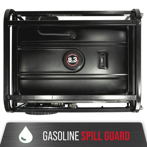 Top view of gasoline tank with spill guard on 13,000-Watt Dual Fuel Portable Generator With 500cc Engine And Remote Electric Start