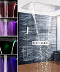 Top Shelf Led Ceiling Shower Set With Five Dynamic Modes Serving Heavy Rainfall Smooth Waterfall And Chill Spa Mist Directly In Your House Bathroom For Prime Weekend Vibes, showcasing waterfall effect on modern wall.