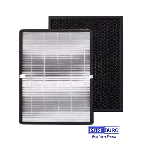 Replacement Filter For TaoTronics TT-AP003 And VIVOSUN Air Purifiers With H13 True HEPA And Activated Carbon Multi Layer Filtration Pack Of 2 Odor Busting, showing front and back view of filters.