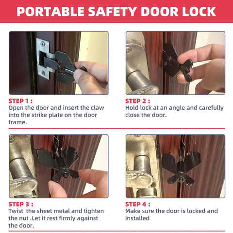Portable Door Lock Security Device 3 In 1 Privacy Lock For Home Hotel Apartment And Travel installation steps