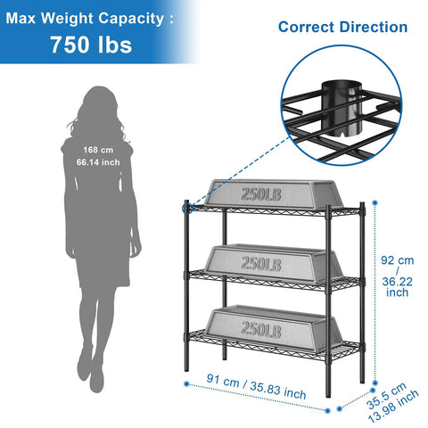 Rock Solid Three Tier Heavy Duty Wire Shelving System Featuring Adjustable Metal Storage Rack In Matte Black Finish Supporting Up To Three Hundred Fifty Pounds Per Shelf Smart Space Saving Design For Pantry Basement Top Shelf Home Organization