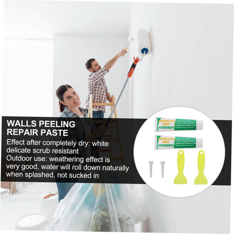 DIY Self Adhesive Wall Repair Cream Kit With Quick Drying Paste For Cracks And Holes 2 Pack shown with scraper and tools