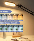 10X Lighted Magnifier With Clamp And Stand For Close Work Real Glass Lens 5 Color Modes Stepless Dimming Desk Lamp on table